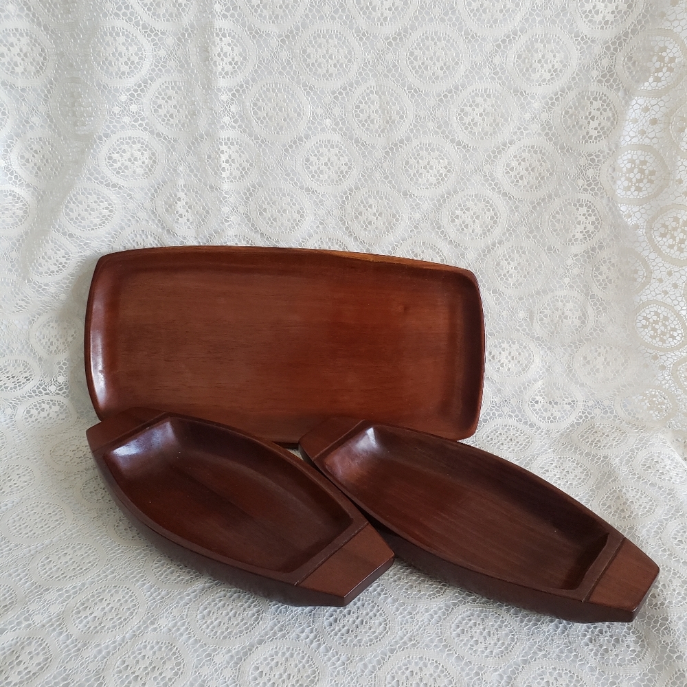 #MC Modern Hancrafted  Solid Mahogani Wood Polished Set of 3 Trays 